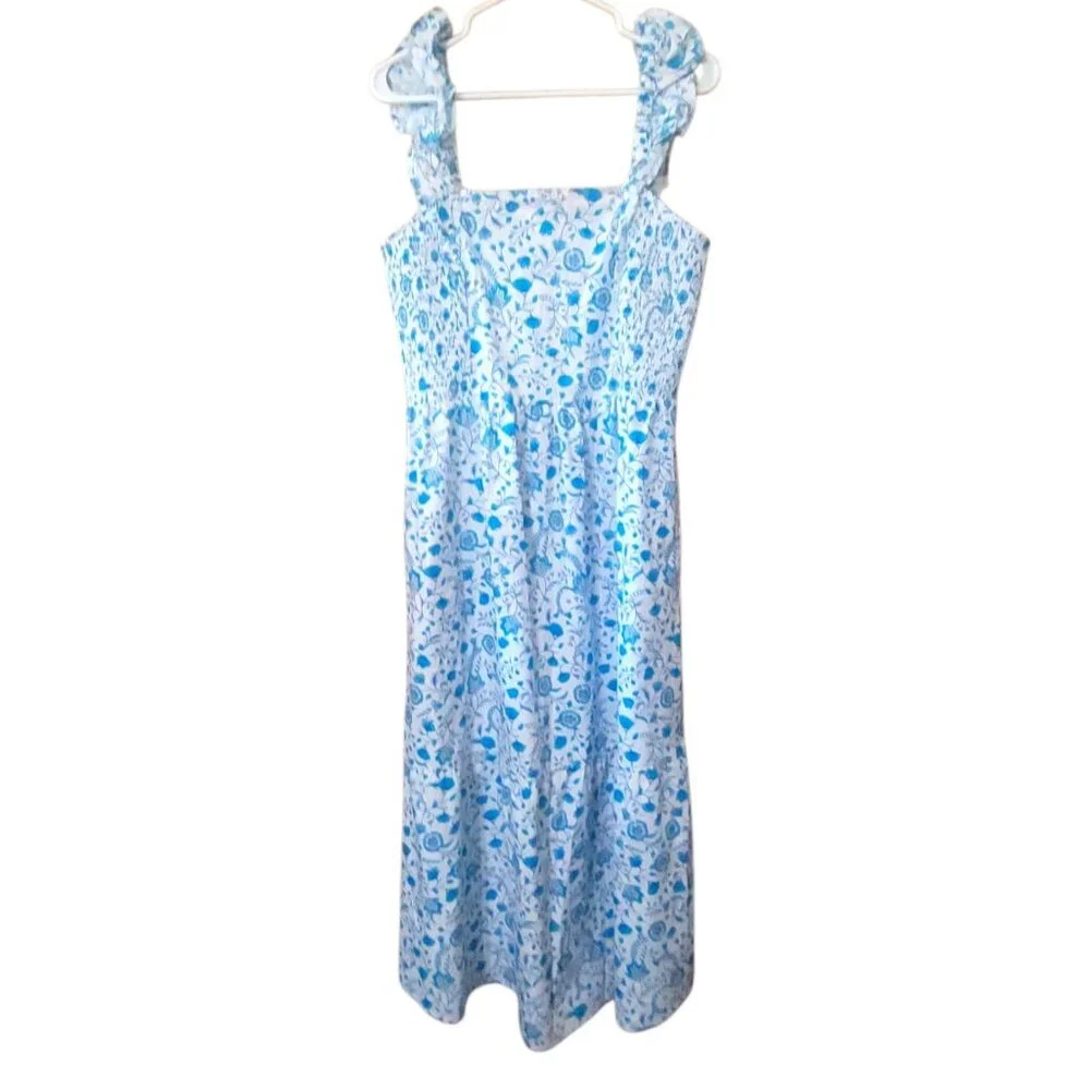 Draper James Flutter Strap Square Neck Sun Dress Blue Paisley Large Cotton Midi - Picture 8 of 10